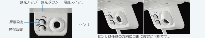 センサは任意の方向に自由に設定が可能です。